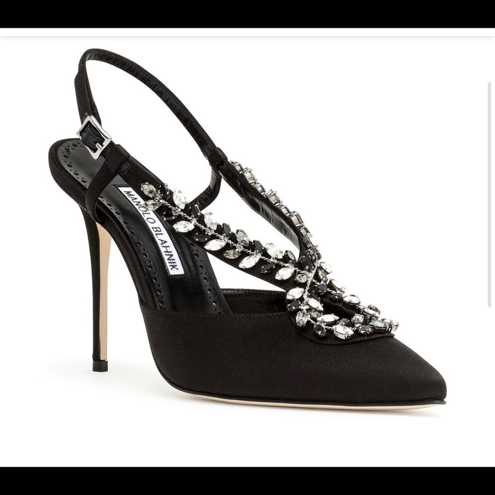 Manolo Blaknik Sibus 105 Black Stain Crystal Pumps